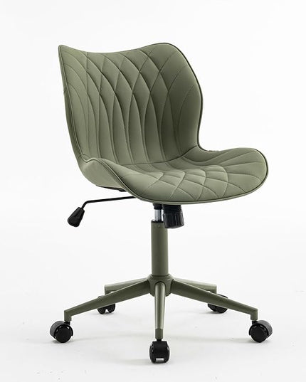 YOUNUOKE Office Desk Chair, Comfy Home Office Chairs, Small Comfortable Desk Chairs with Wheels, Armless PU Leather Chairs for Computer Conference, Olive - LeafyLoom