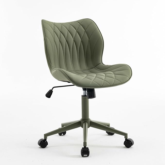 YOUNUOKE Office Desk Chair, Comfy Home Office Chairs, Small Comfortable Desk Chairs with Wheels, Armless PU Leather Chairs for Computer Conference, Olive - LeafyLoom