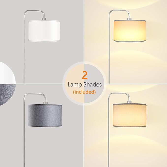 [Upgraded] LED Floor Lamp for Living Room, 3 Color Temperature Floor Lamp with Foot Switch Modern Standing Lamp Tall Pole Floor Reading Lamp for Bedroom Study Room, Bulb Included Silver (One Shade) - LeafyLoom