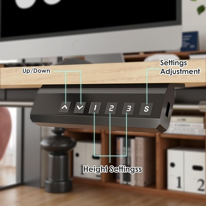 STARY Electric Adjustable Height Sit Stand Home Office Desk with Splice Board, 55x24, Castin Oak Desktop/White Frame - LeafyLoom