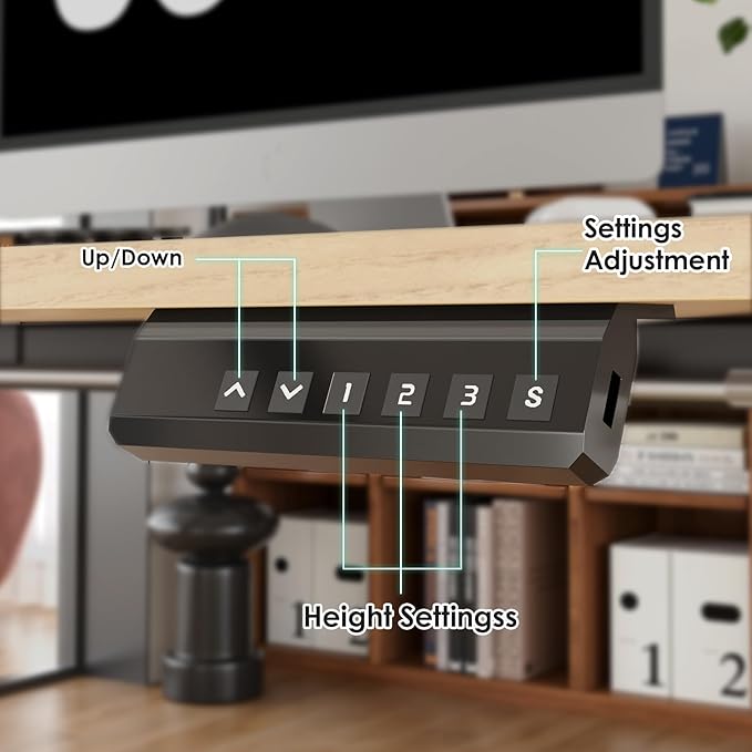 STARY Electric Adjustable Height Sit Stand Home Office Desk with Splice Board, 48x24, Castin Oak Desktop/White Frame - LeafyLoom