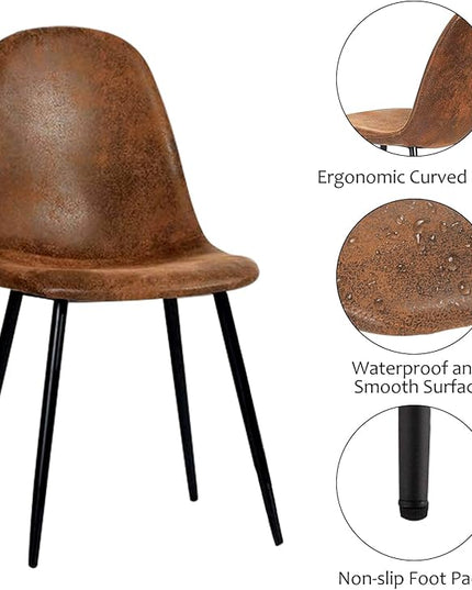 FurnitureR Dining Chairs Set of 4, Fabric Suede Dining Room Side Seating, Kitchen Chairs with Metal Legs for Living Room,Dark Brown - LeafyLoom