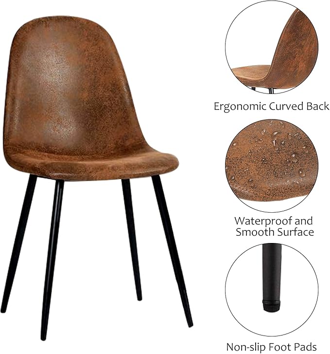 FurnitureR Dining Chairs Set of 4, Fabric Suede Dining Room Side Seating, Kitchen Chairs with Metal Legs for Living Room,Dark Brown - LeafyLoom
