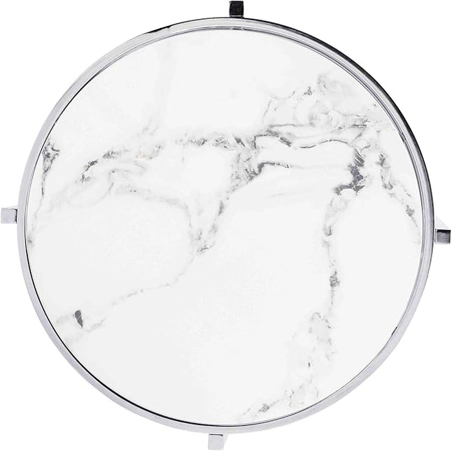 Round Coffee Table Coffee Tables for Living Room Sintered Stone Marble Top Sturdy Metal Frame (Silver, 20.67 inches) - LeafyLoom