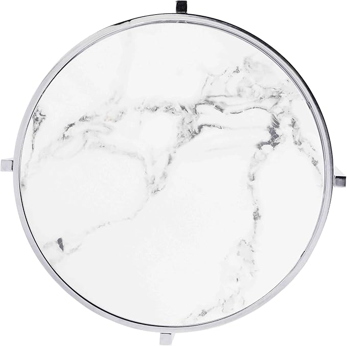 Round Coffee Table Coffee Tables for Living Room Sintered Stone Marble Top Sturdy Metal Frame (Silver, 20.67 inches) - LeafyLoom