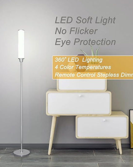 Floor Lamp with Remote Control,Bright Floor Lamps for Living Room/Bedroom/Office, Stepless Adjustable 3000K-6000K Colors and 10-100% Brightness,Standing Light with Foot Switch (nickel) - LeafyLoom