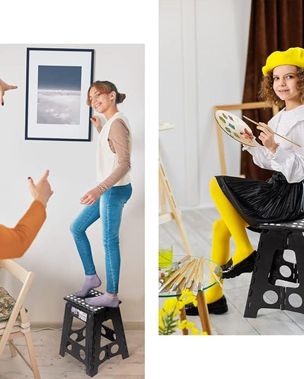 Delxo 16” Folding Step Stool in Black,1 Pack Premium Heavy Duty Foldable Stool for Adults,Portable Collapsible Plastic Step Stool,Non Slip Folding Stools for Kitchen Bathroom Bedroom Up to 400LBS - LeafyLoom