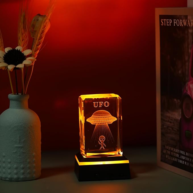 Glass Paperweight,K9 Crystal Cube with Changeable 7-Color Changing Lamp,Nice Birthday Gifts,Decent Ornament in Home and Office - LeafyLoom