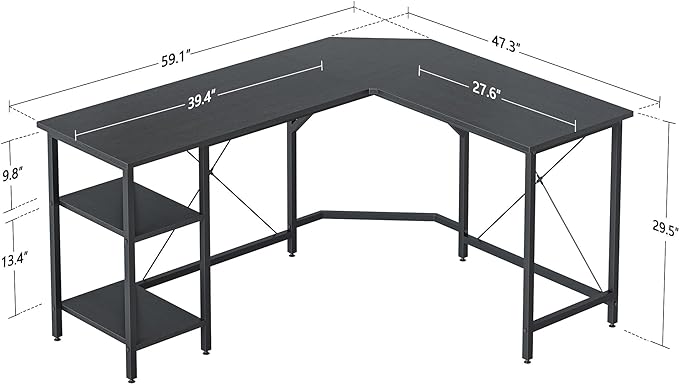 CubiCubi L Shaped Desk, 59.1 Inch Reversible Corner Desk with Storage Shelves, Home Office Desk for Writing Gaming Study, Black - LeafyLoom