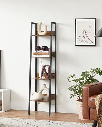 VASAGLE Bookshelf, 4-Tier Narrow Bookcase, Ladder Shelf for Home Office, Living Room, Bedroom, Kitchen, Rustic Brown and Ink Black ULLS108B01 - LeafyLoom