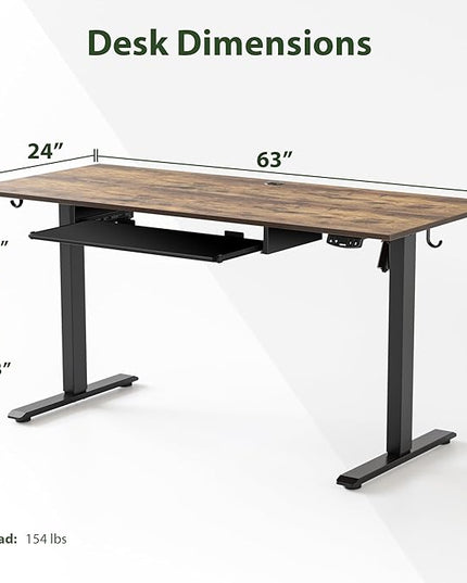 Height Adjustable Desk with Keyboard Tray, 55 x 24 Inches Electric Standing Desk, Stand up Computer Table with Memory Preset, Rustic Brown, Splice Board - LeafyLoom