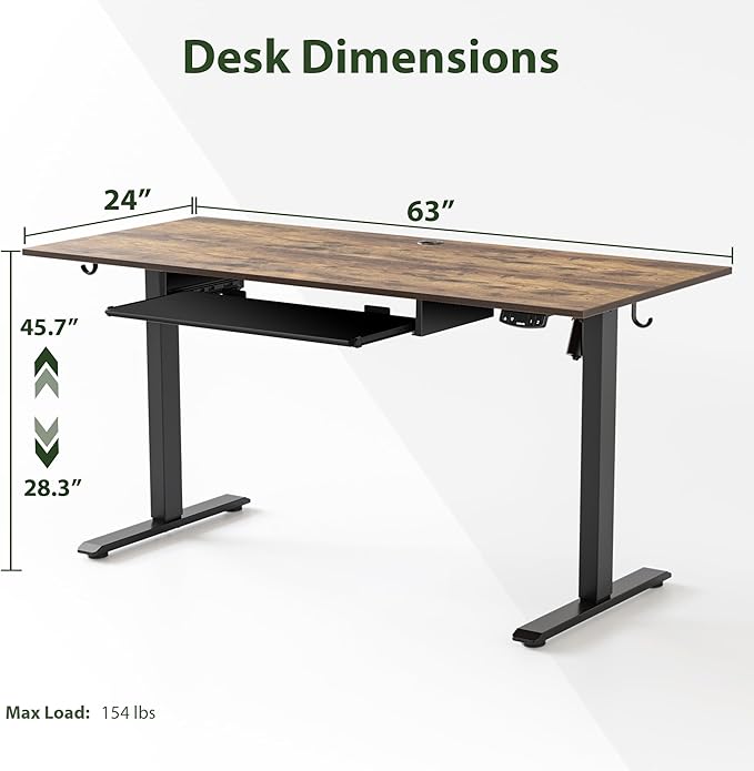 Height Adjustable Desk with Keyboard Tray, 55 x 24 Inches Electric Standing Desk, Stand up Computer Table with Memory Preset, Rustic Brown, Splice Board - LeafyLoom