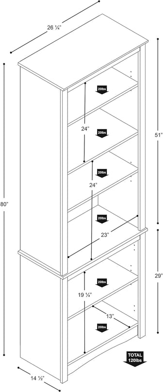 Prepac Prepac Home Office Tall 6-Shelf Bookcase - LeafyLoom