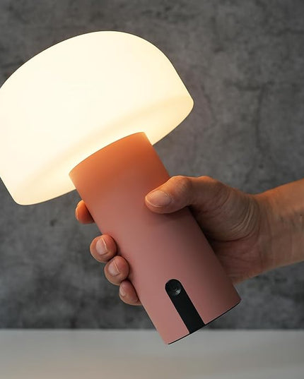 Outdoor Mushroom Table Lamp Rechargeable, Cordless Lamps for Patio Waterproof, Portable Battery Operated Lamp with USB Charging, Touch Dimming Night Light for Home/Porch/Restaurant (Pink) - LeafyLoom