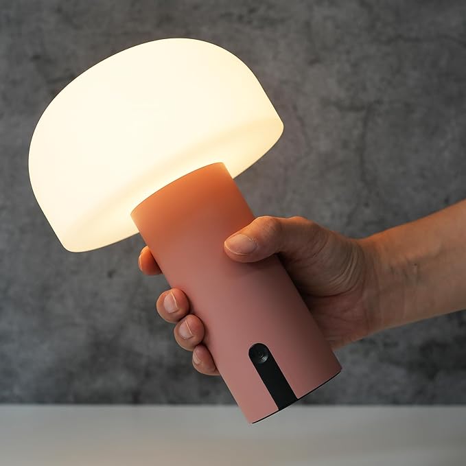 Outdoor Mushroom Table Lamp Rechargeable, Cordless Lamps for Patio Waterproof, Portable Battery Operated Lamp with USB Charging, Touch Dimming Night Light for Home/Porch/Restaurant (Pink) - LeafyLoom