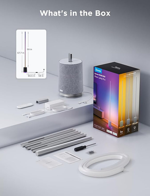 Govee Floor Lamp Pro, RGBIC LED Lamp with Bluetooth Speaker and White Noise, 2100 Lumens Standing Lamp, Works with Alexa, 16 Million Colors, Music Sync, Floor Lamp for Bedroom, Living Room, Gray - LeafyLoom