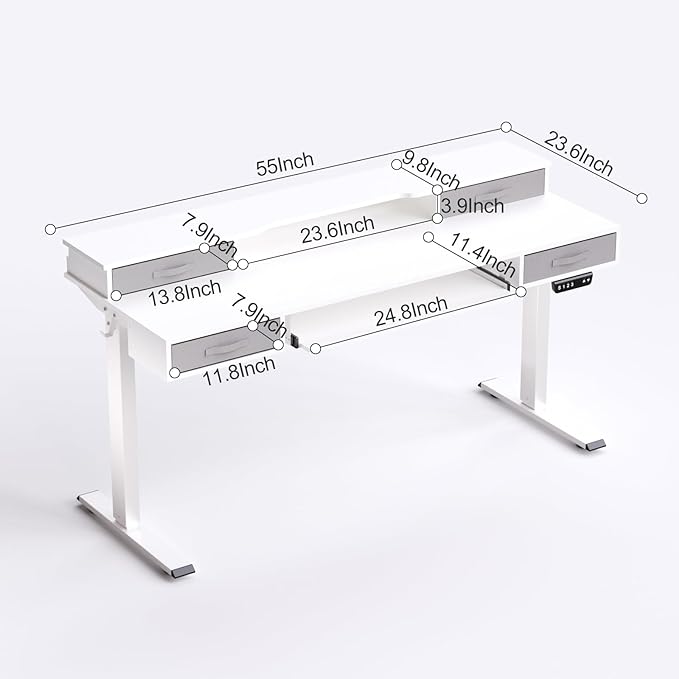 Electric Standing Desk, Multifunctional Standing Desk Adjustable Height, 55 * 24 Standing Desk with 4 Drawers, Ergonomic Adjustable Standing Desk with Keyboard Tray, Snow White - LeafyLoom