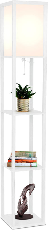 Brightech Maxwell - Modern Shelf Floor Lamp with Lamp Shade and LED Bulb - Corner Display Floor Lamps with Shelves for Living Room, Bedroom and Office - White - LeafyLoom