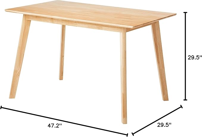 Amazon Basics FSC Certified Solid Wood Kitchen Rectangular Dining Table, Natural Wood, 29.5"D x 47.2"W x 29.5"H - LeafyLoom