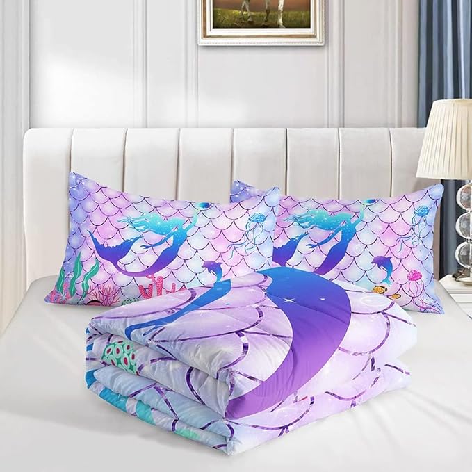 CVHOUSE Mermaid Comforter Sets King for Girls Women,Mermaid Scale Bedding Sets King Set,Mermaid Bedspread,Mermaid Duvet,Mermaid Bed Set,Mermaid Quilt Set 3 Pcs 1 Comforter and 2 Pillowcases - LeafyLoom