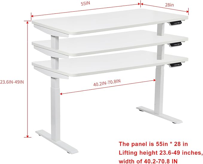 55“*27.5”Height Adjustable Electric Standing Desk with Storage Sit Stand Desk Computer Desk Home Office Desk Memory Controller by BOSCH Motor by BOSCH (Wood/White Frame 55 * 27.5) - LeafyLoom