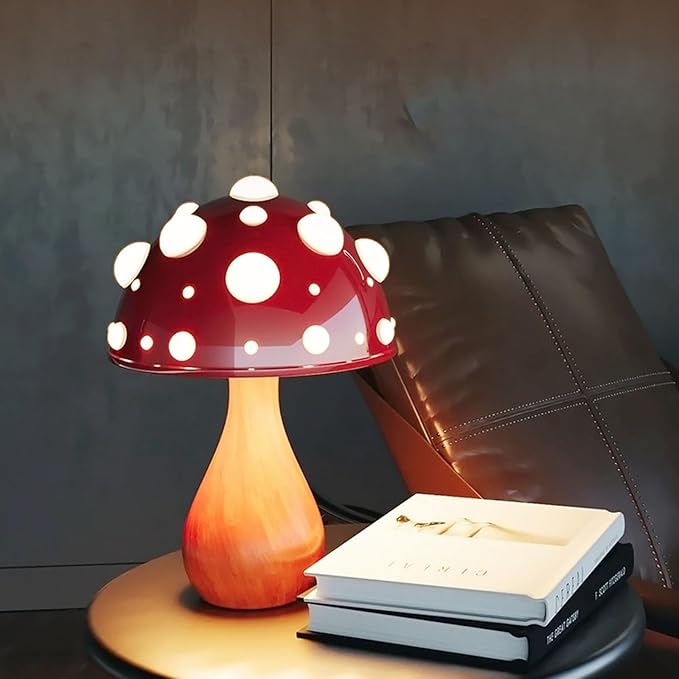 Table Lamp Push-Button Control 3 Colors Dimmable Mushroom Light LED Bedside Lamp Bedroom Decoration for Gifts(Wood), AK3L121 - LeafyLoom