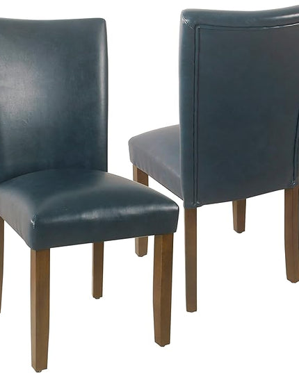 HomePop Parsons Classic Dining Chairs, Pack of 2, Dark Blue Faux Leather (Set of 2) - LeafyLoom
