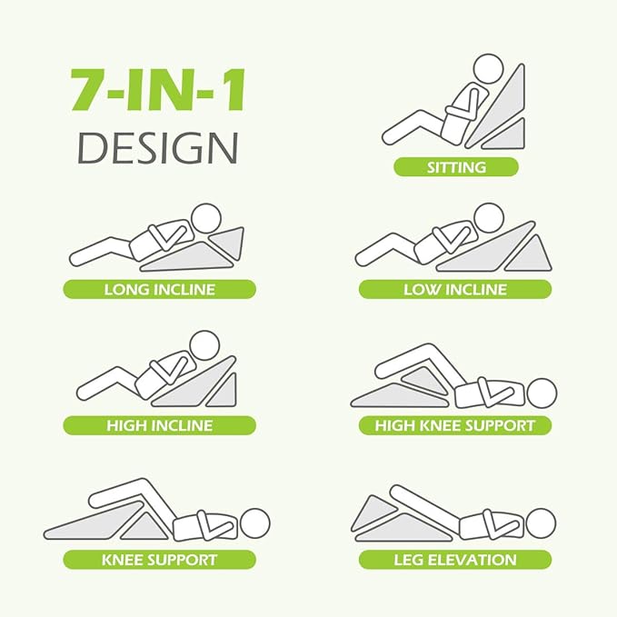 Bed Wedge Pillow, Triangle Adjustable Pillow Wedge, Memory Foam Sleeping Pillow for Legs with Washable Removable Cover, Post Surgery Pillow for Upright Sleeping, Reading, Back Pain - LeafyLoom