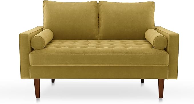 Velvet Furniture for Small Spaces, Mid-Century Modern Loveseats for Living Room, Love Seat Couch Sofas, 58 Inches, Goldenrod - LeafyLoom