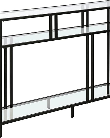 Henn&Hart 48" Wide Rectangular Console Table with Glass Shelves in Blackened Bronze, Entryway Table, Accent Table for Living Room, Hallway - LeafyLoom