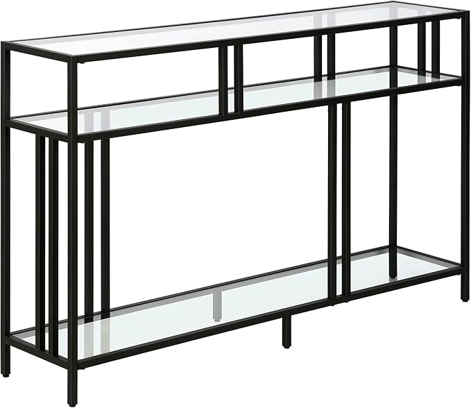 Henn&Hart 48" Wide Rectangular Console Table with Glass Shelves in Blackened Bronze, Entryway Table, Accent Table for Living Room, Hallway - LeafyLoom