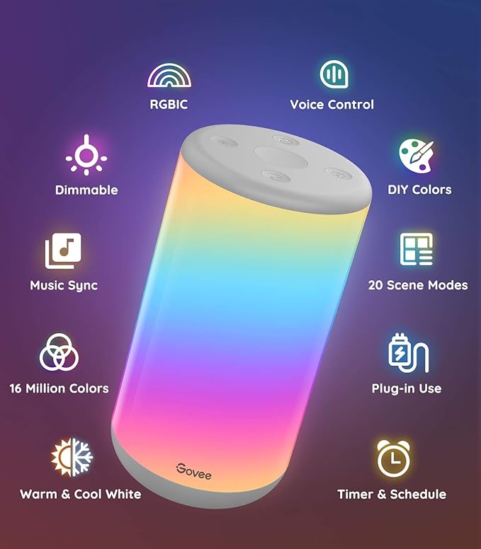 Govee RGBIC Table Lamp, Smart Lamp Work with Alexa, LED Lamp with Music Sync and 43 Scene Modes, Color Changing Lamp for Bedroom Decor, Dimmable Night Light (Corded Electric) Govee