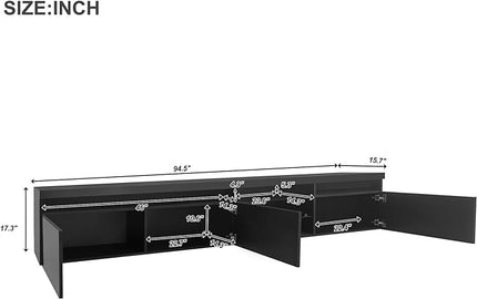 NicBex TV Stand for 100 Inch TV LED Gaming Entertainment Center Media Storage Console Table with 2 Glass Shelves and LED Color Changing Lights for Living Room,Bedroom,94.50 Inch,Black - LeafyLoom