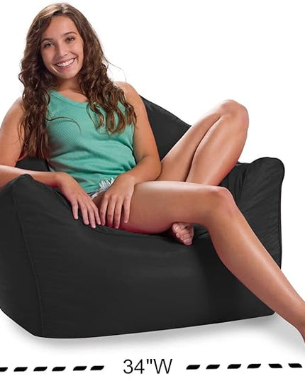 Posh Creations Structured Comfy Bean Bag Chair for Gaming, Reading, and Watching TV, Malibu Lounge, Soft Nylon-Black - LeafyLoom
