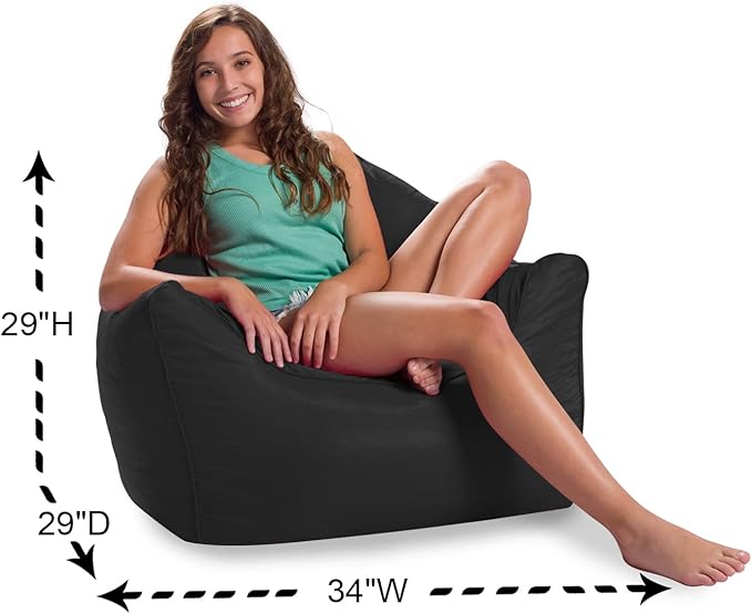 Posh Creations Structured Comfy Bean Bag Chair for Gaming, Reading, and Watching TV, Malibu Lounge, Soft Nylon-Black - LeafyLoom