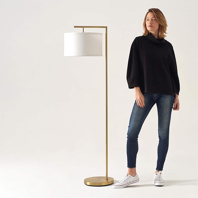 Brightech Montage Modern Floor lamp, LED Floor Lamp for Living Rooms & Offices - Tall Standing Lamp for Bedroom Reading - Corner Pole Lamp for Contemporary Home Decor - Gold, Antique Brass - LeafyLoom