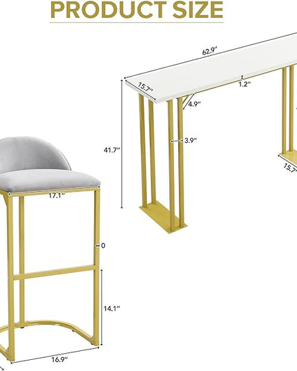 NicBex Small Dining Table Set for 4 Bar Table and Chairs Set Modern Gold White Table with 4 Velvet Cushion Bar Stools, Kitchen Counter High Top Table for Home & Kitchen, Grey+White - LeafyLoom