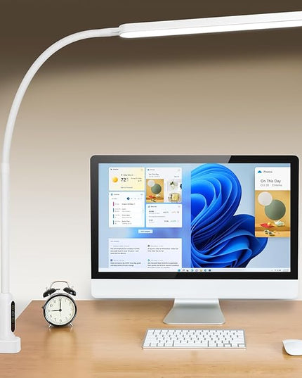 LED Desk Lamp with Clamp, Super Bright Desk Light with 11 Brightness, 5 Color Modes, Flexible Gooseneck Clip on Table Light, Eye-Caring Architect Task Desk Lamps for Home Office Study Reading - LeafyLoom