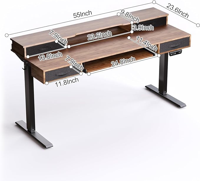 Electric Standing Desk, Multifunctional Standing Desk Adjustable Height, 55 * 24 Standing Desk with 4 Drawers, Ergonomic Adjustable Standing Desk with Keyboard Tray, Rustic Brown - LeafyLoom