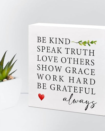 Be Kind Speak Truth Wood Block Sign Desk Decor,Rustic Inspirational Wooden Box Plaque Sign Desk Decor for Home Office Shelf Table Decor Decorations - LeafyLoom