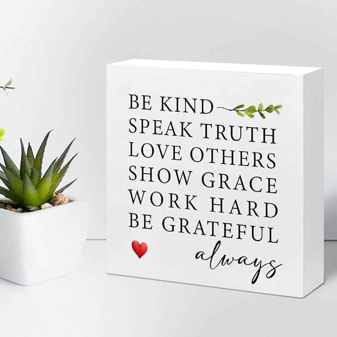 Be Kind Speak Truth Wood Block Sign Desk Decor,Rustic Inspirational Wooden Box Plaque Sign Desk Decor for Home Office Shelf Table Decor Decorations - LeafyLoom