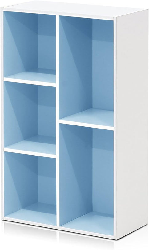 Furinno 5-Cube Reversible Open Shelf, White/Light Blue 11069WH/LBL - LeafyLoom