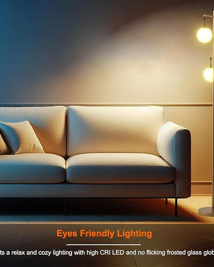 Modern Gold Globe Floor Lamp with 3 Frosted Orb Glass Shade and 3000K LED Bulbs, Mid Century Standing Lamp, Farmhouse Retro Tall Lamp for Living Room Bedroom - LeafyLoom