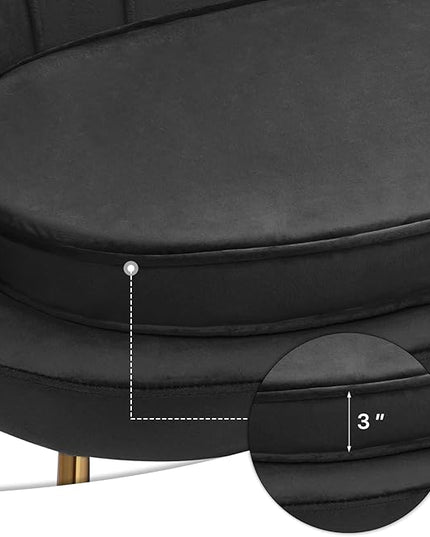 MoNiBloom 52" Black Velvet Loveseat Sofa with 2 Pillows, Modern 2-Seater Sofa Upholstered Tufted Love Seat Couch with Golden Metal Legs for Living Room Conference Room, 300 Lbs Capacity - LeafyLoom