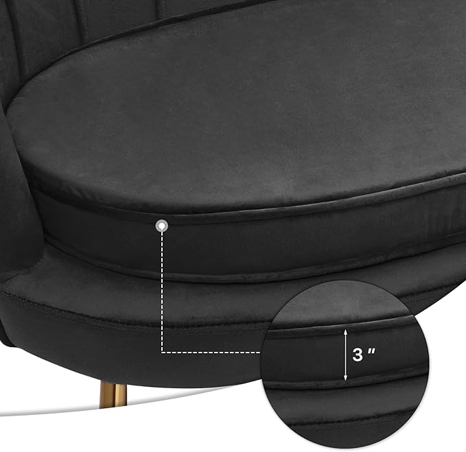 MoNiBloom 52" Black Velvet Loveseat Sofa with 2 Pillows, Modern 2-Seater Sofa Upholstered Tufted Love Seat Couch with Golden Metal Legs for Living Room Conference Room, 300 Lbs Capacity - LeafyLoom