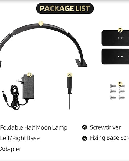 TwoWin Half Moon Light for Nail Desk, 29.5'' Foldable Half Moon Nail Tech Desk Lamp for Nails, Tattoo, Eyelash Extensions, Beauty, Arch Light for Nail Techs, Led Lash Light Nail Tech Lamp - LeafyLoom