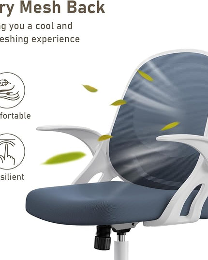 Home Office Chair Work Desk Chair Comfort Ergonomic Swivel Computer Chair, Breathable Mesh Desk Chair, Lumbar Support Task Chair with Wheels and Flip-up Arms and Adjustable Height - LeafyLoom