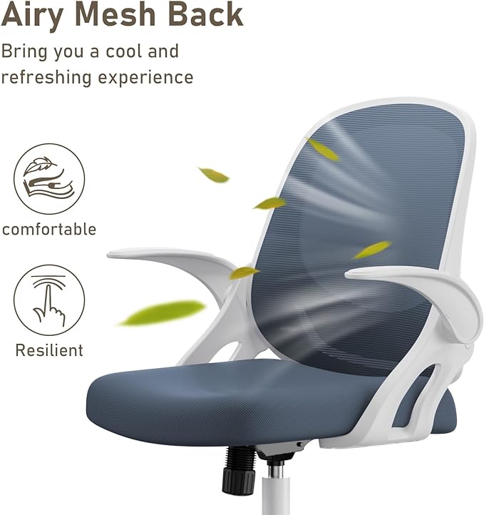 Home Office Chair Work Desk Chair Comfort Ergonomic Swivel Computer Chair, Breathable Mesh Desk Chair, Lumbar Support Task Chair with Wheels and Flip-up Arms and Adjustable Height - LeafyLoom