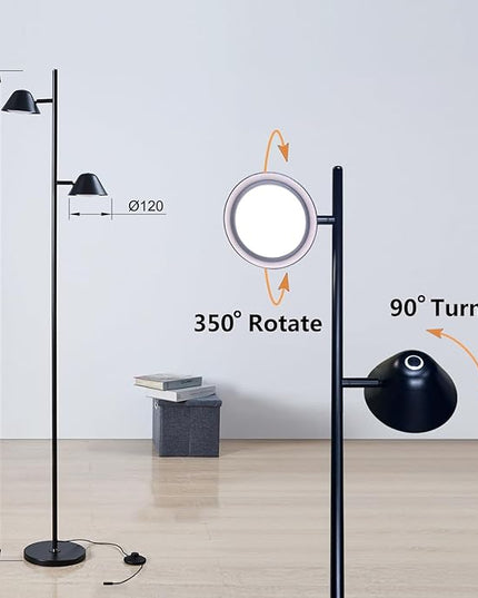 Modern LED Floor Lamp 20W, 2 Rotatable LED Light with Remote, Adjustable Color Temperature and Dimmable Features, Standing Lamp with Timing for Living Room, Bedroom, Office Black - LeafyLoom