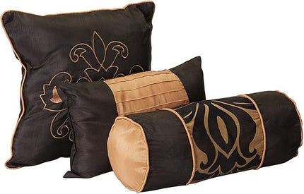Chezmoi Collection 7-Piece Jacquard Floral Comforter Set, California King, Black/Gold - LeafyLoom